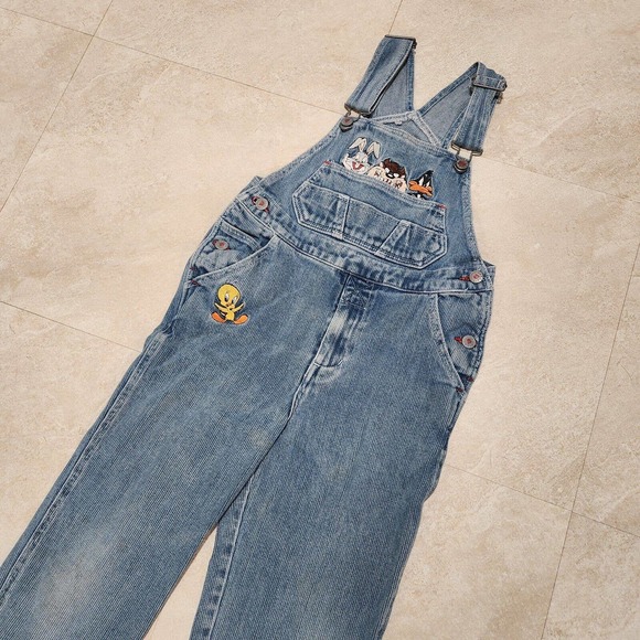 Looney Tunes Other - VTG Looney Tunes Kids Youth Size M Medium Denim Overalls Bibs Taz Bugs Tweety